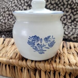White Ceramic Sugar Jar with Blue Floral Motif